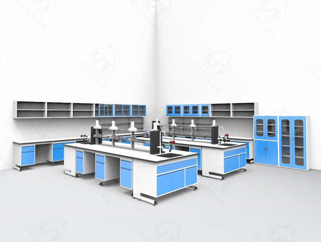 Cosmetic Laboratory Furnishing Lab Bench with Storage Cabinets & Hang Cupboard