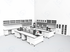 Cosmetic Laboratory Furnishing Lab Bench with Storage Cabinets & Hang Cupboard
