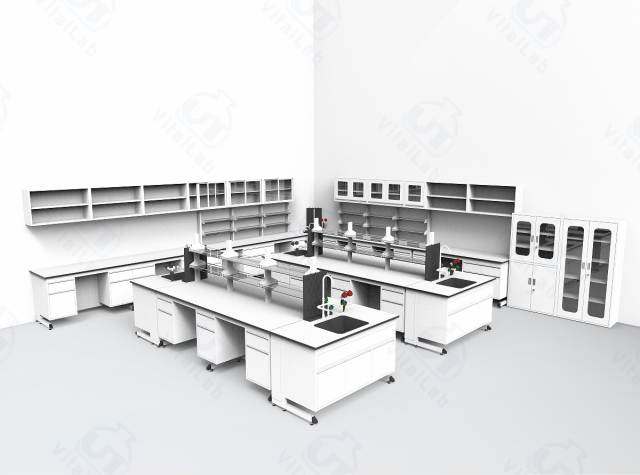 Cosmetic Laboratory Furnishing Lab Bench with Storage Cabinets & Hang Cupboard