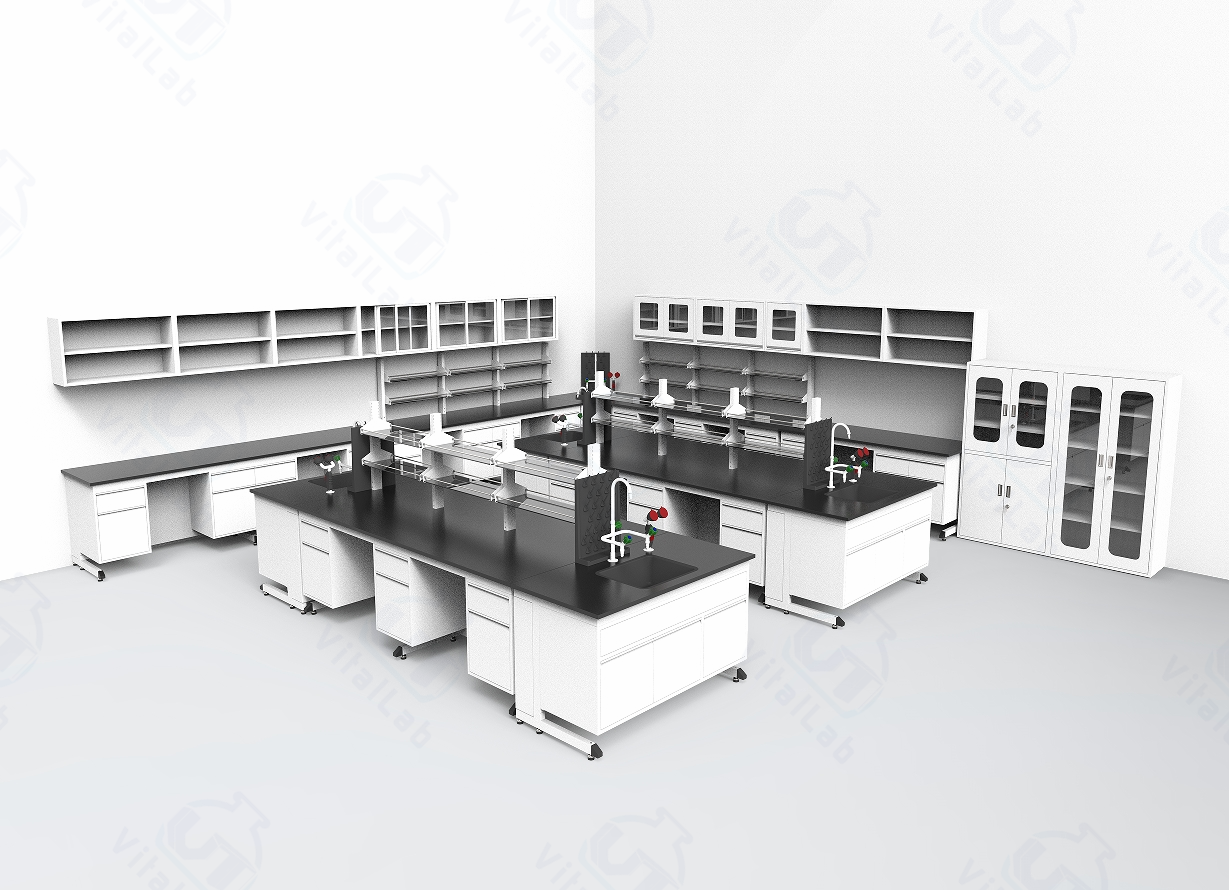 Cosmetic Laboratory Furnishing Lab Bench with Storage Cabinets & Hang Cupboard