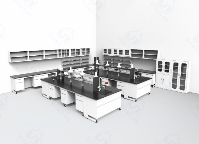 Cosmetic Laboratory Furnishing Lab Bench with Storage Cabinets & Hang Cupboard