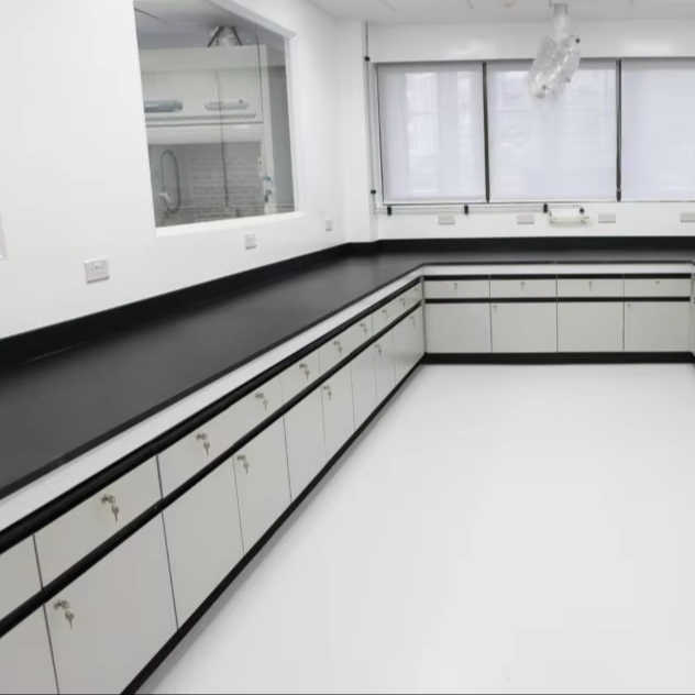 University Physical Lab Wall Bench Electric Work Table with Metal Storage Cabinet and 4 Drawers for Chemical Laboratory