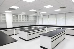University Physical Lab Wall Bench Electric Work Table with Metal Storage Cabinet and 4 Drawers for Chemical Laboratory
