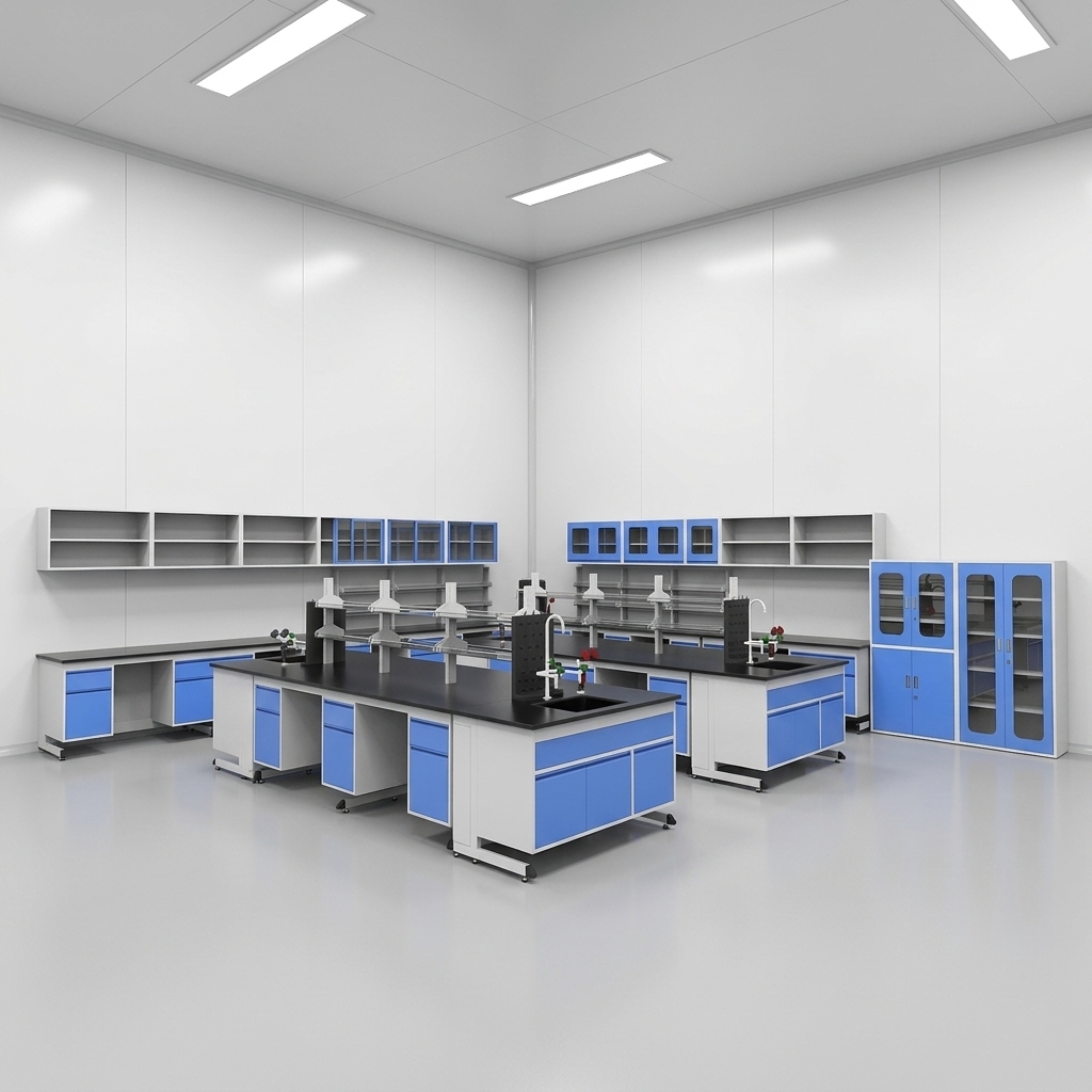 Cosmetic Laboratory Furnishing Lab Bench with Storage Cabinets & Hang Cupboard