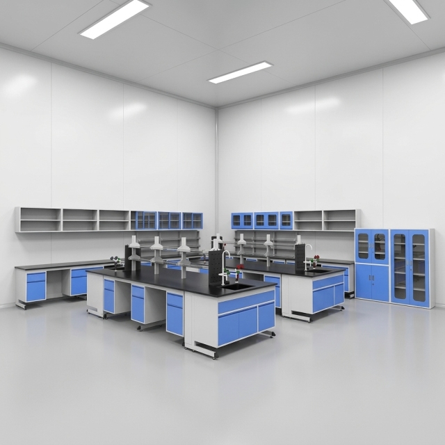 Cosmetic Laboratory Furnishing Lab Bench with Storage Cabinets & Hang Cupboard