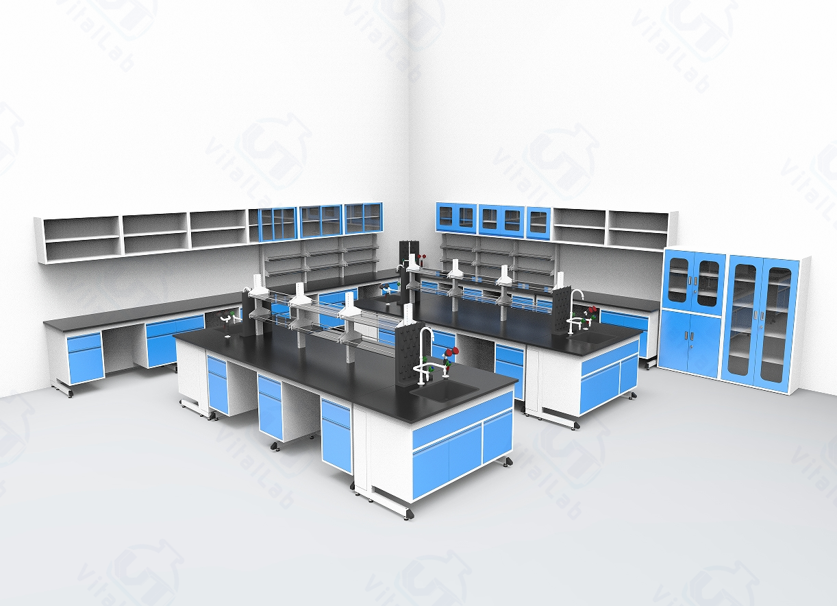 Cosmetic Laboratory Furnishing Lab Bench with Storage Cabinets & Hang Cupboard