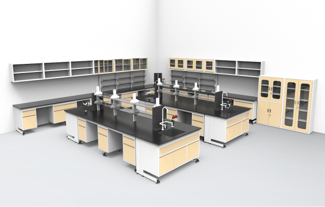 Cosmetic Laboratory Furnishing Lab Bench with Storage Cabinets & Hang Cupboard