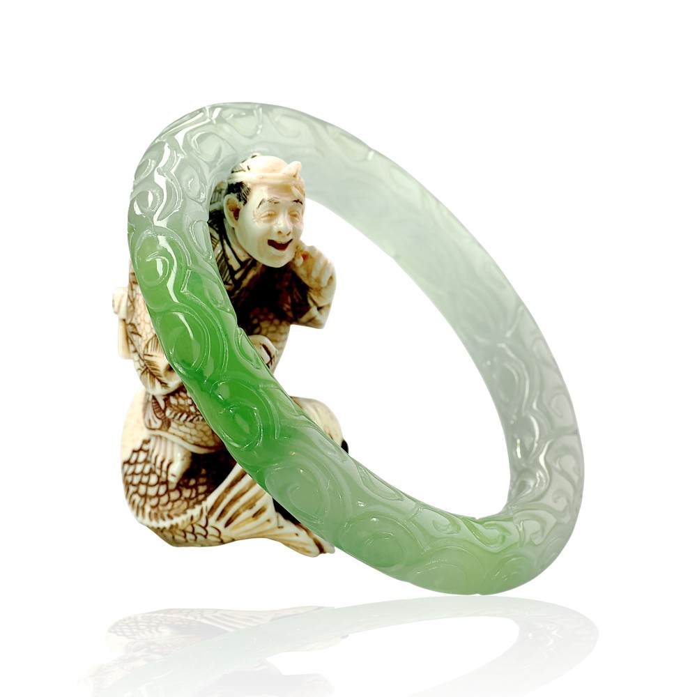 Carved Solid Green Jade Bangle