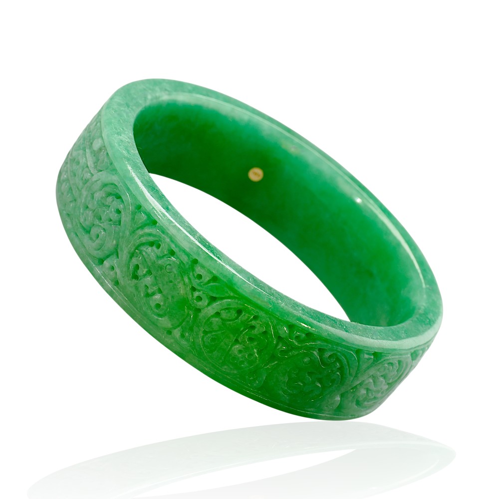 Carved Solid Green Jade Bangle