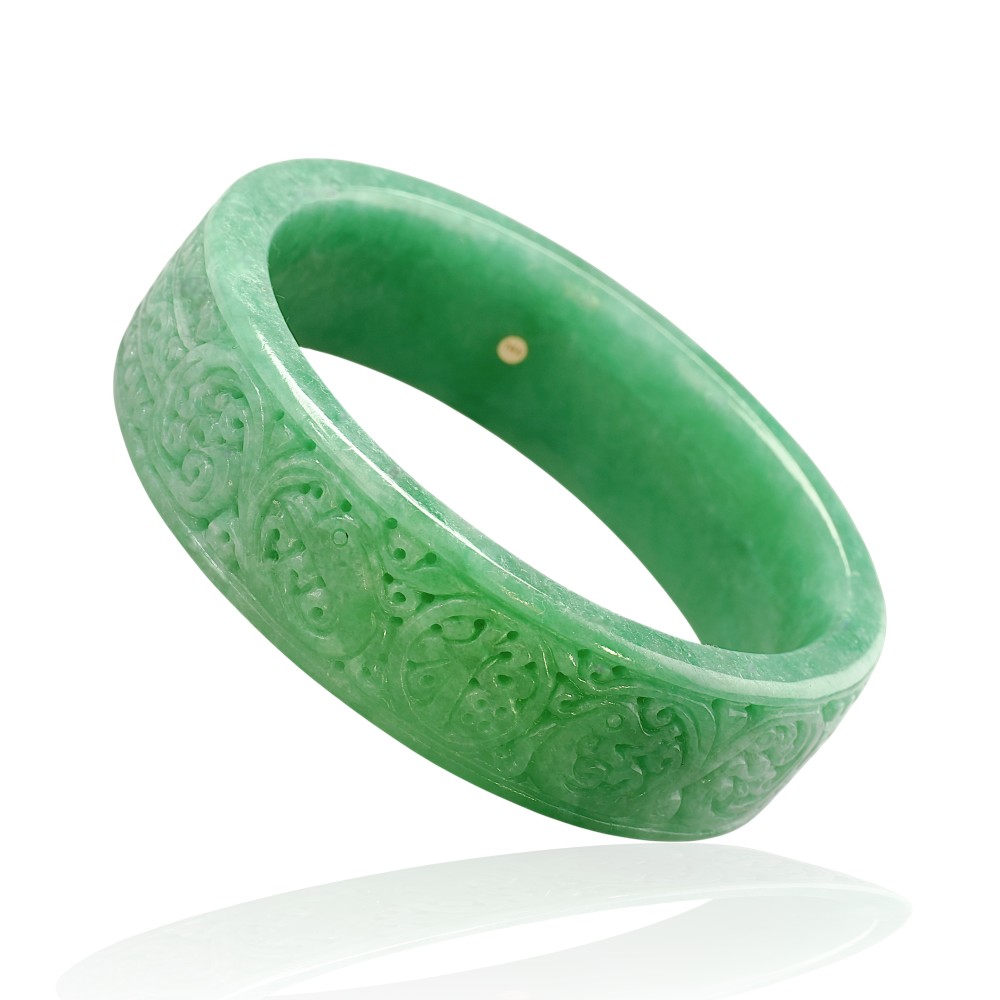 Carved Solid Green Jade Bangle