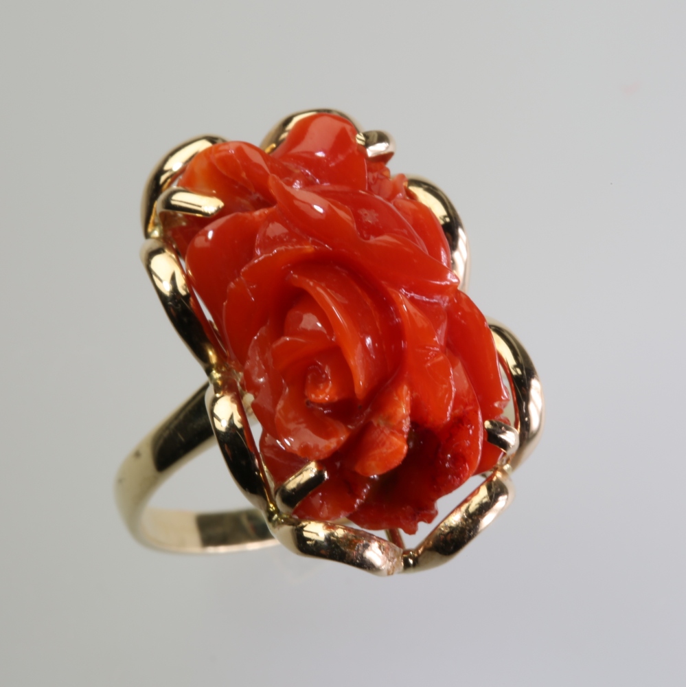 Solid 14K Gold Coral Ring