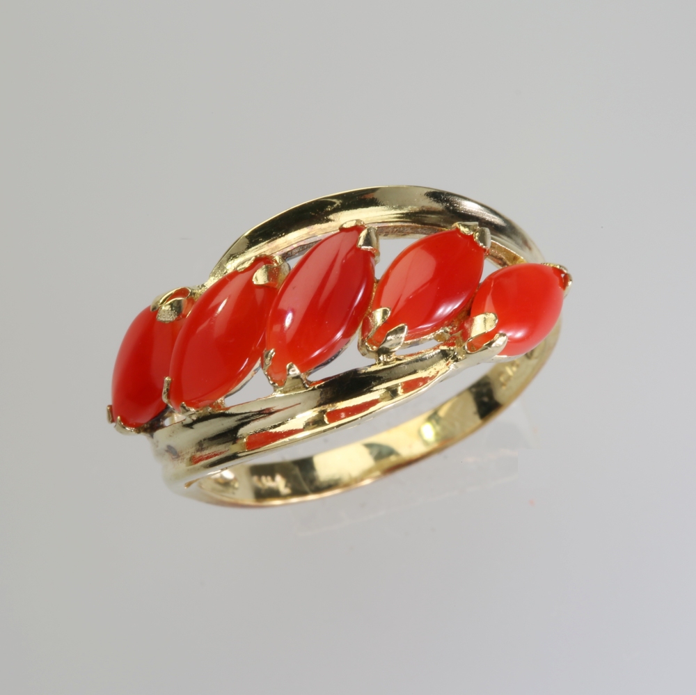 Solid 14K Gold Coral Ring