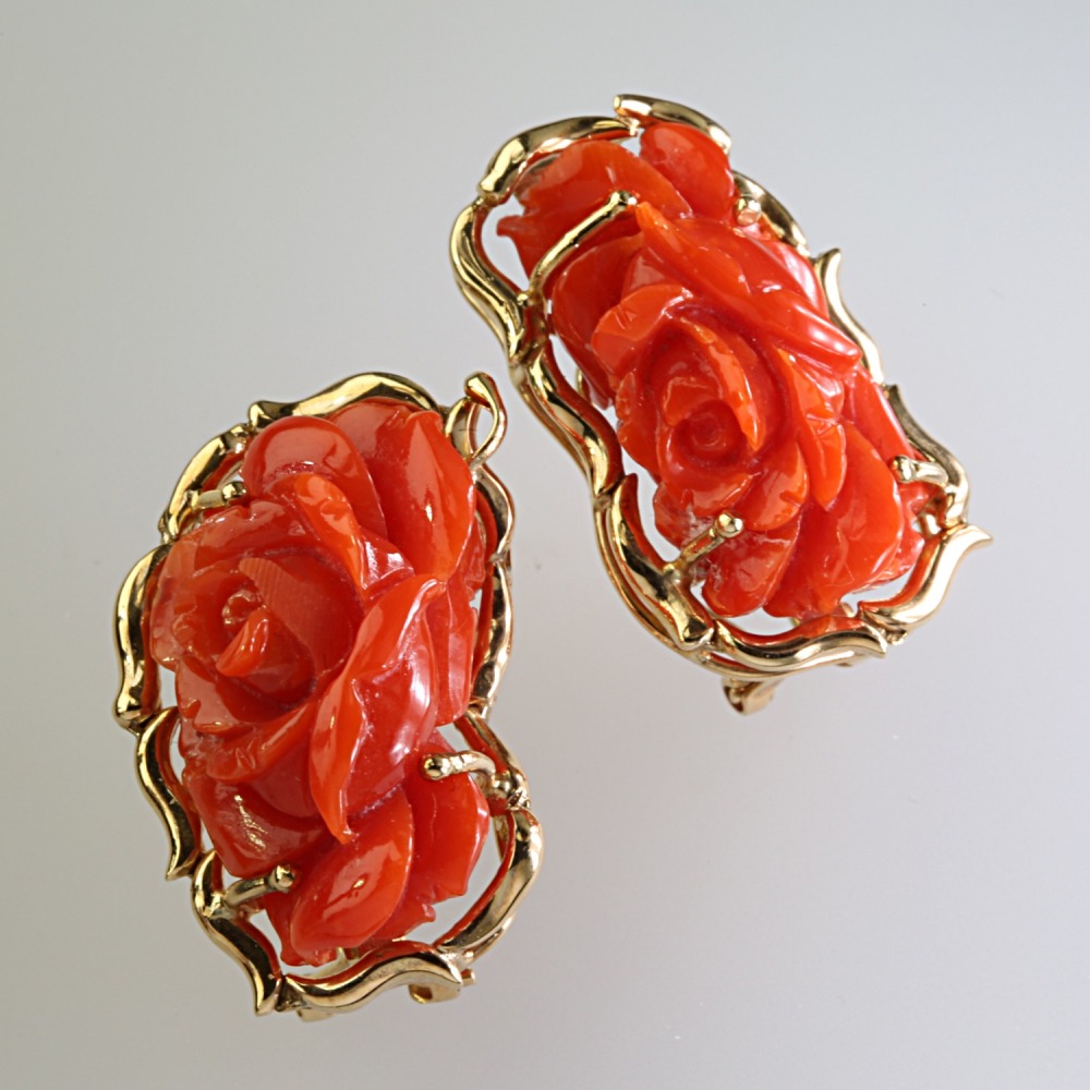 Solid 14K Gold Coral Earrings