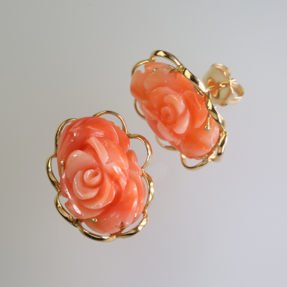 Solid 14K Gold Coral Earrings