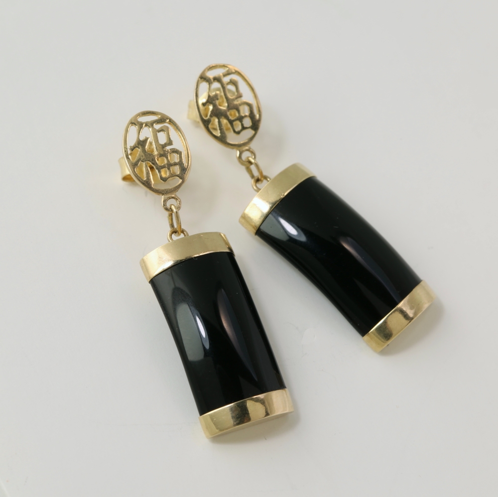 14K Gold Black Onyx Earrings