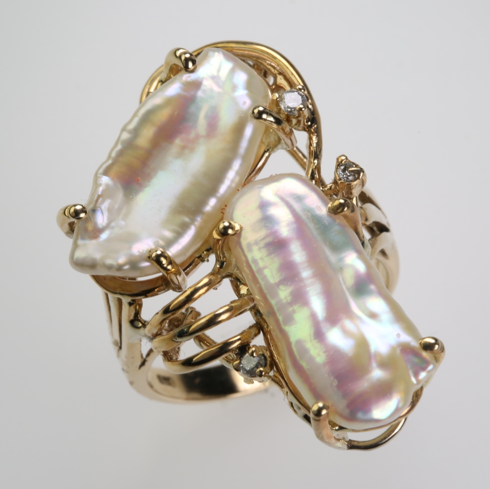 Solid 14K Gold Biwa Pearl Ring