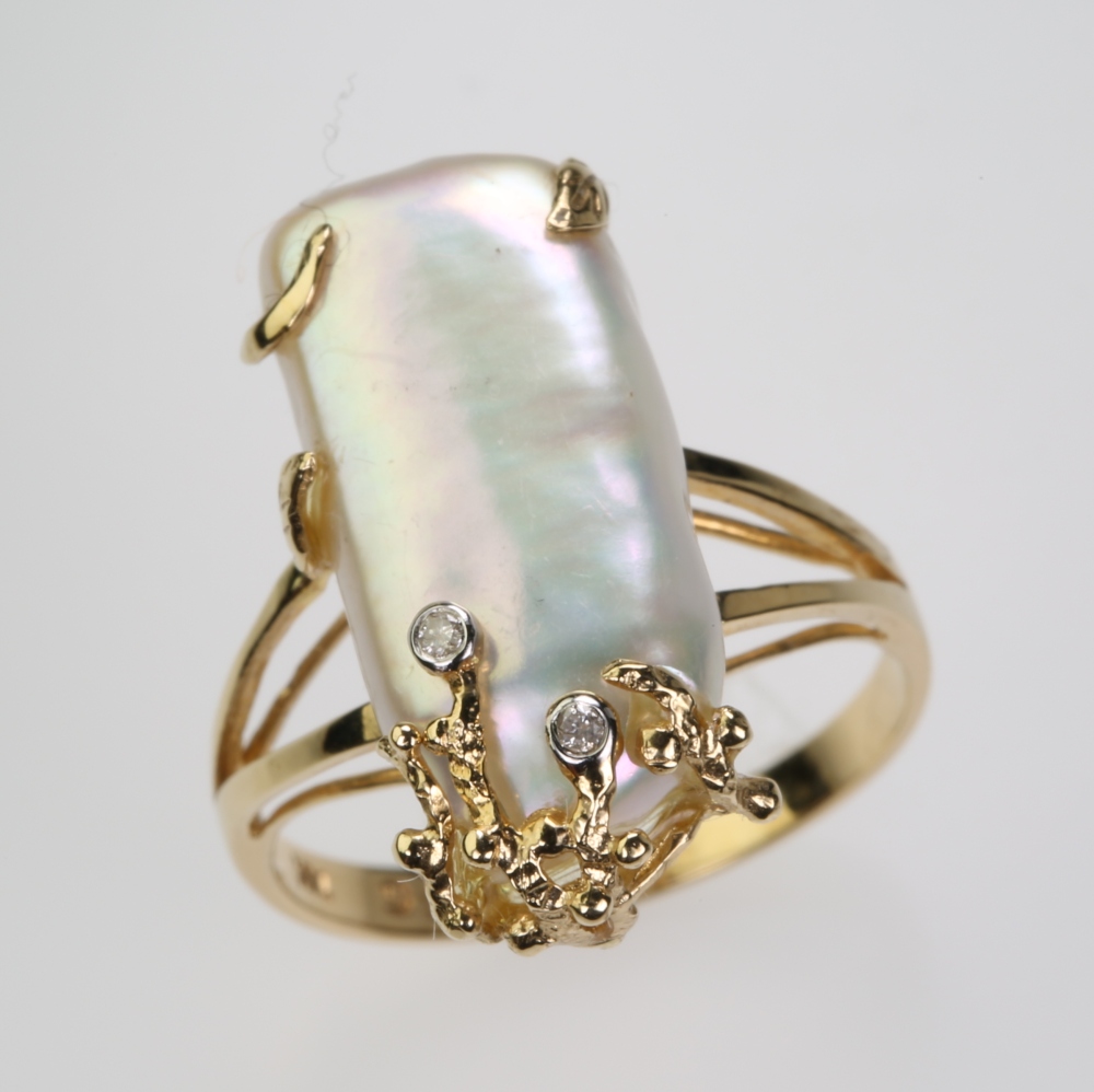 Solid 14K Gold Biwa Pearl Ring