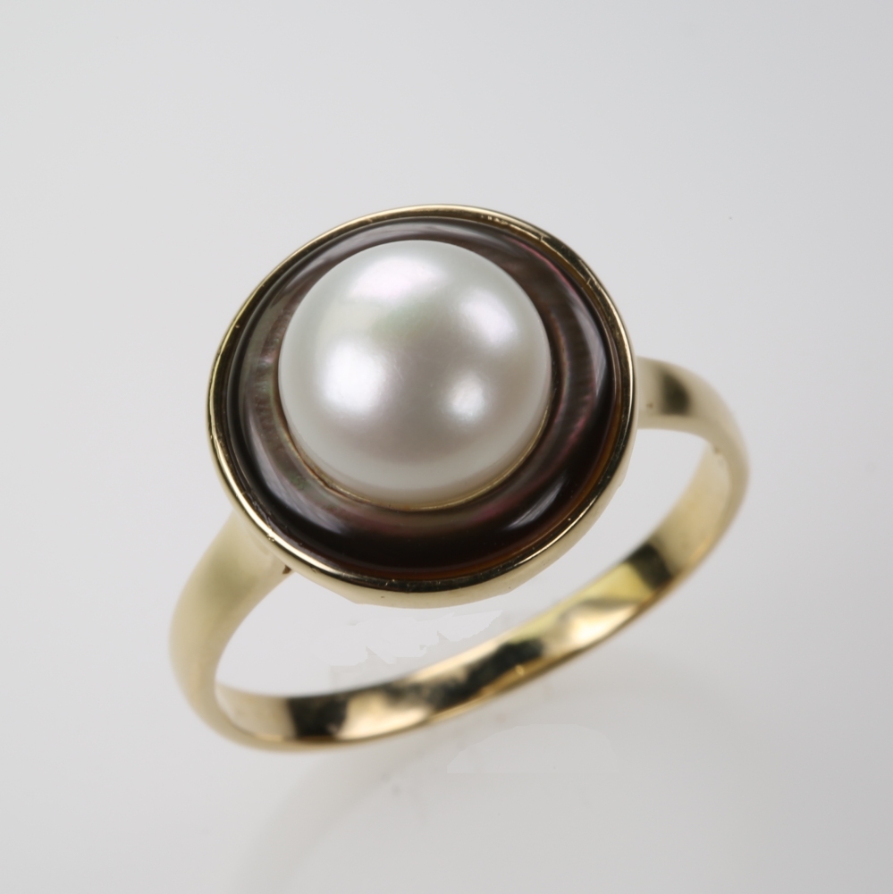 Solid 14K Gold Cultured Pearl Ring