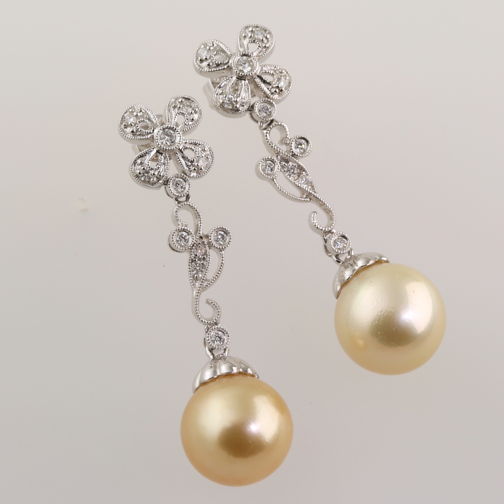 Solid 14K Gold South Sea Pearl Earrings