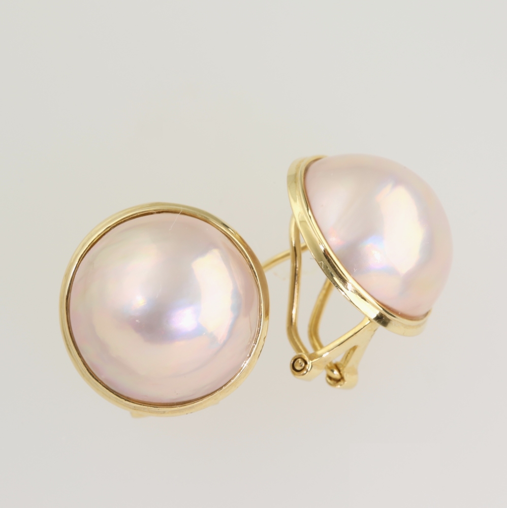 Solid 14K Gold Mabe Pearl Earrings