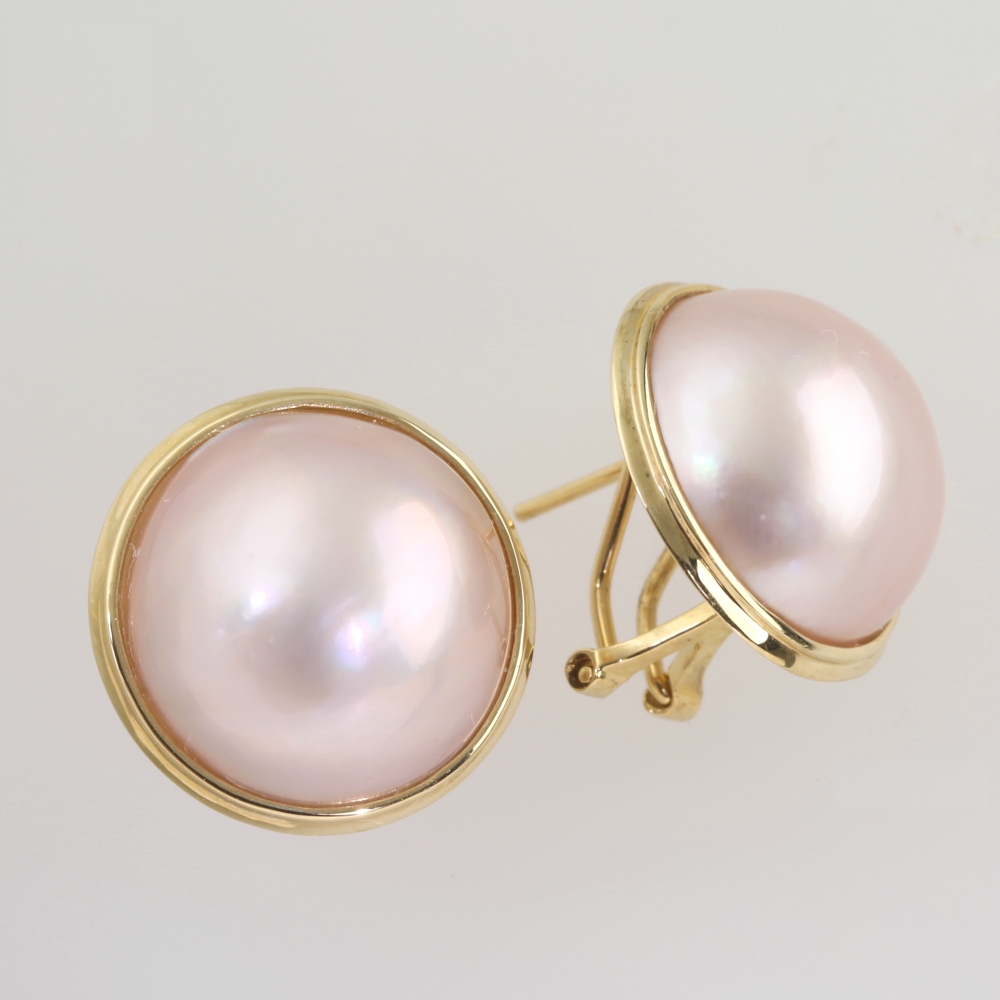 Solid 14K Gold Mabe Pearl Earrings