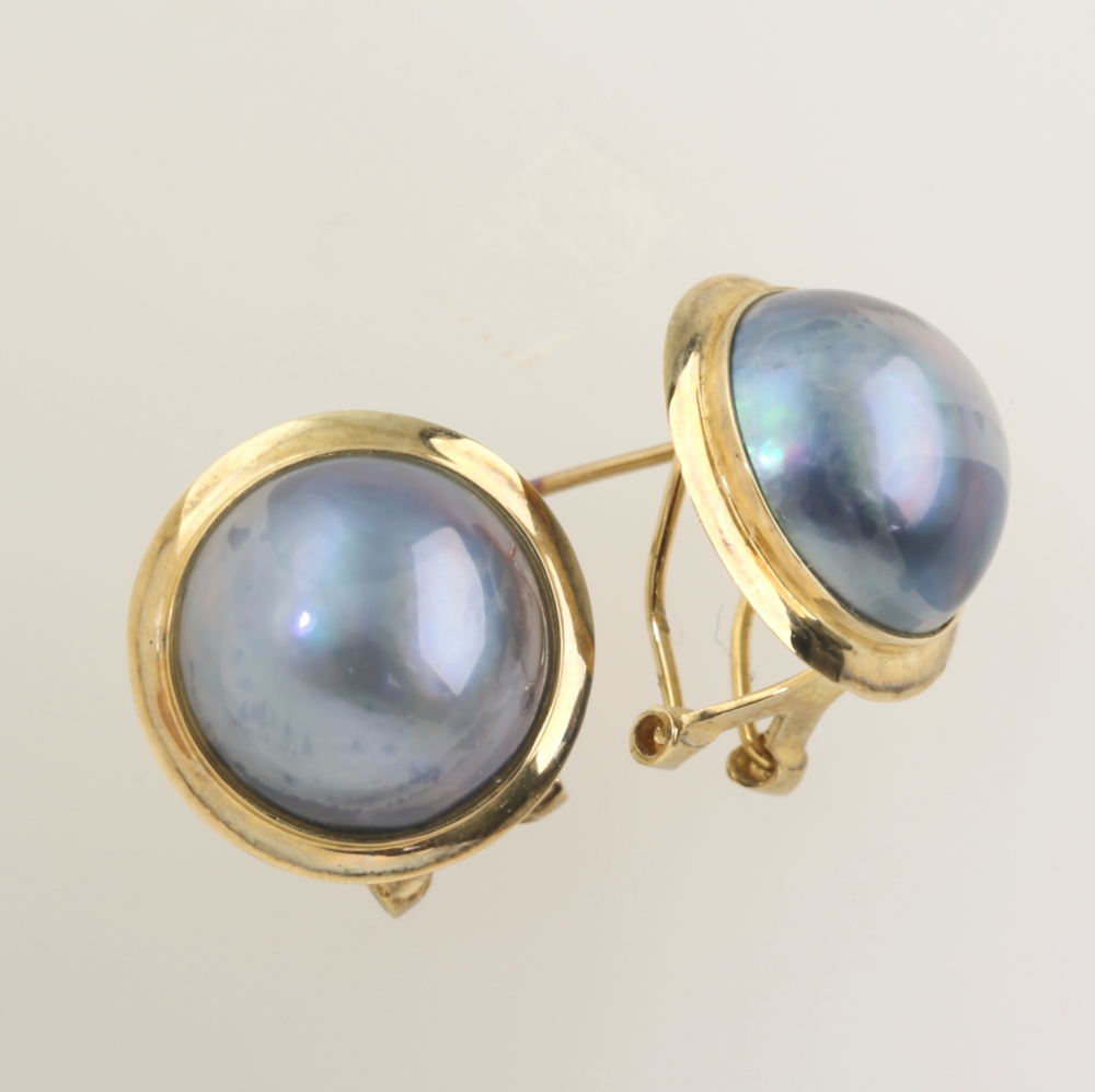 Solid 14K Gold Mabe Pearl Earrings