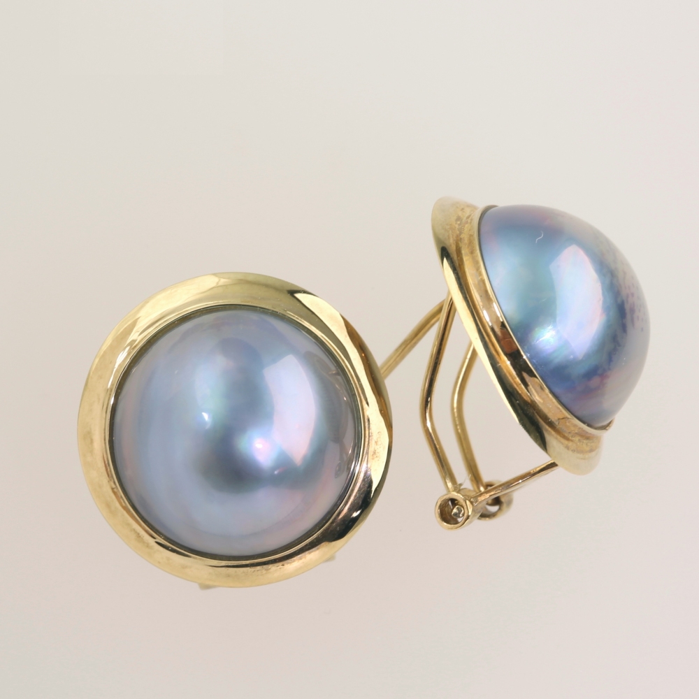 Solid 14K Gold Mabe Pearl Earrings