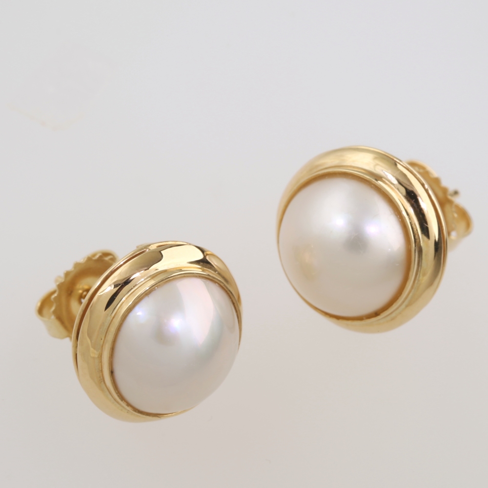 Solid 14K Gold Mabe Pearl Earrings
