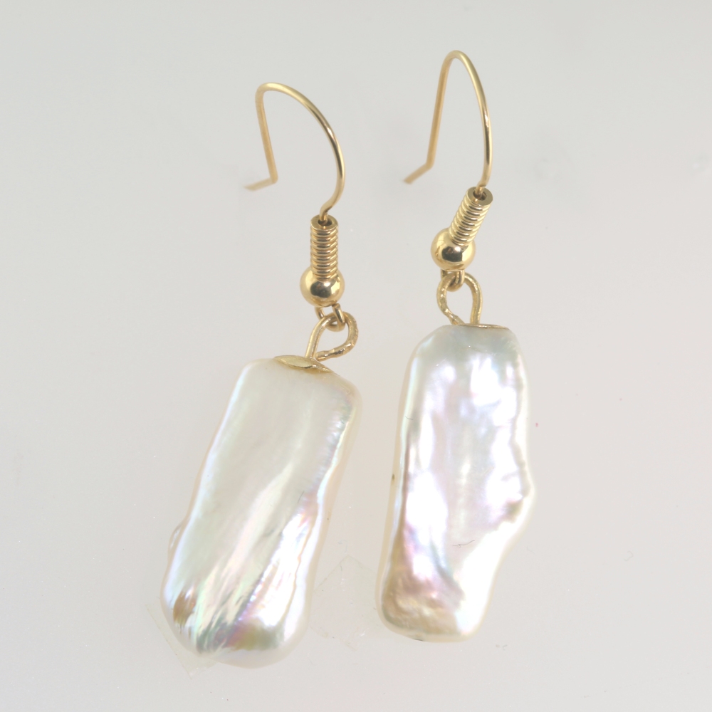 Solid 14K Gold Dangling Cultured Pearl Earrings