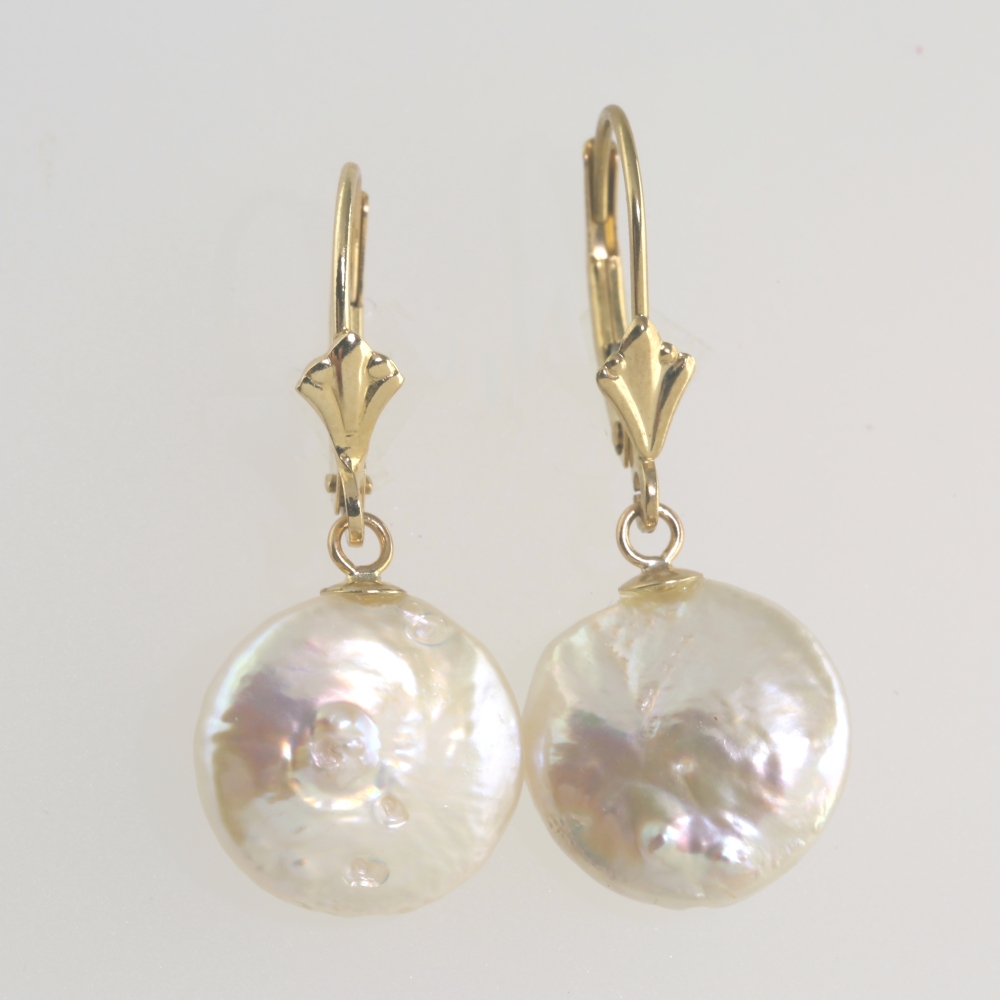 Solid 14K Gold Dangling Cultured Pearl Earrings