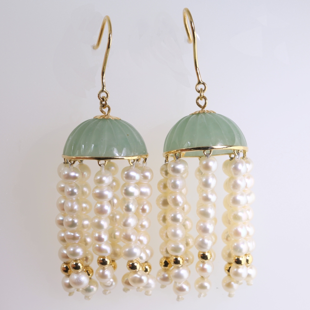 Solid 14K Gold Dangling Cultured Pearl Earrings