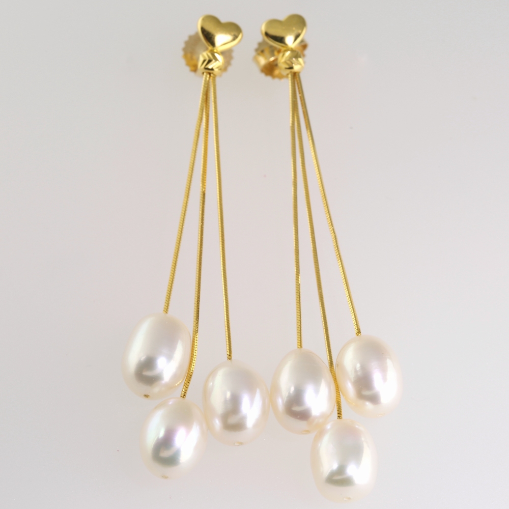Solid 14K Gold Dangling Cultured Pearl Earrings
