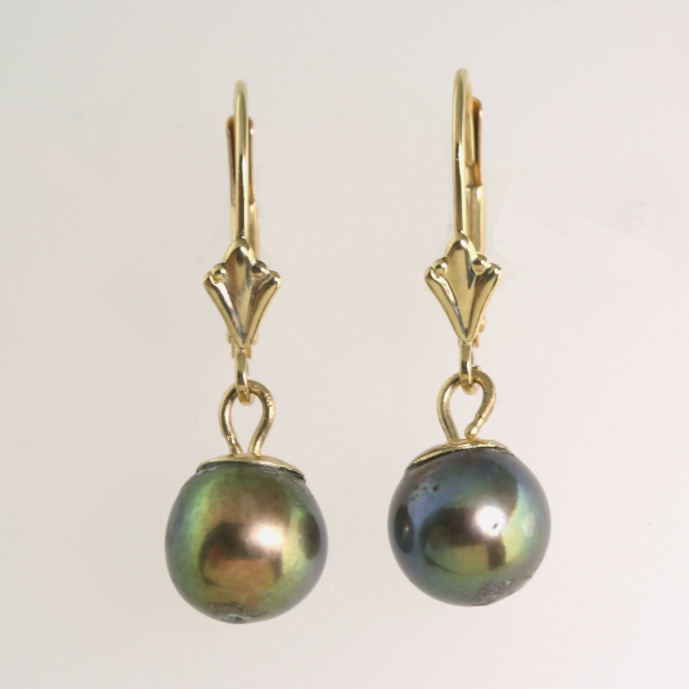 Solid 14K Gold Dangling Cultured Pearl Earrings