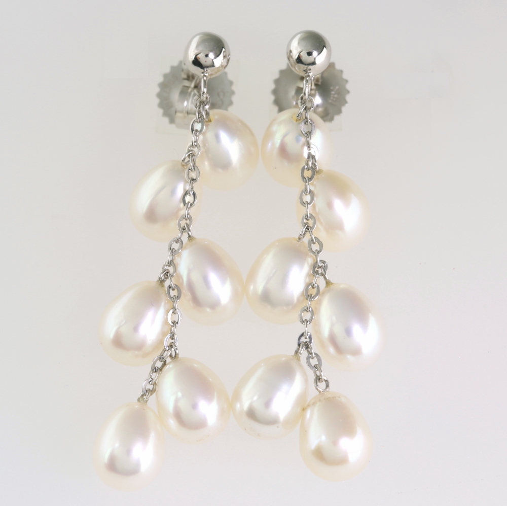 Solid 14K Gold Dangling Cultured Pearl Earrings