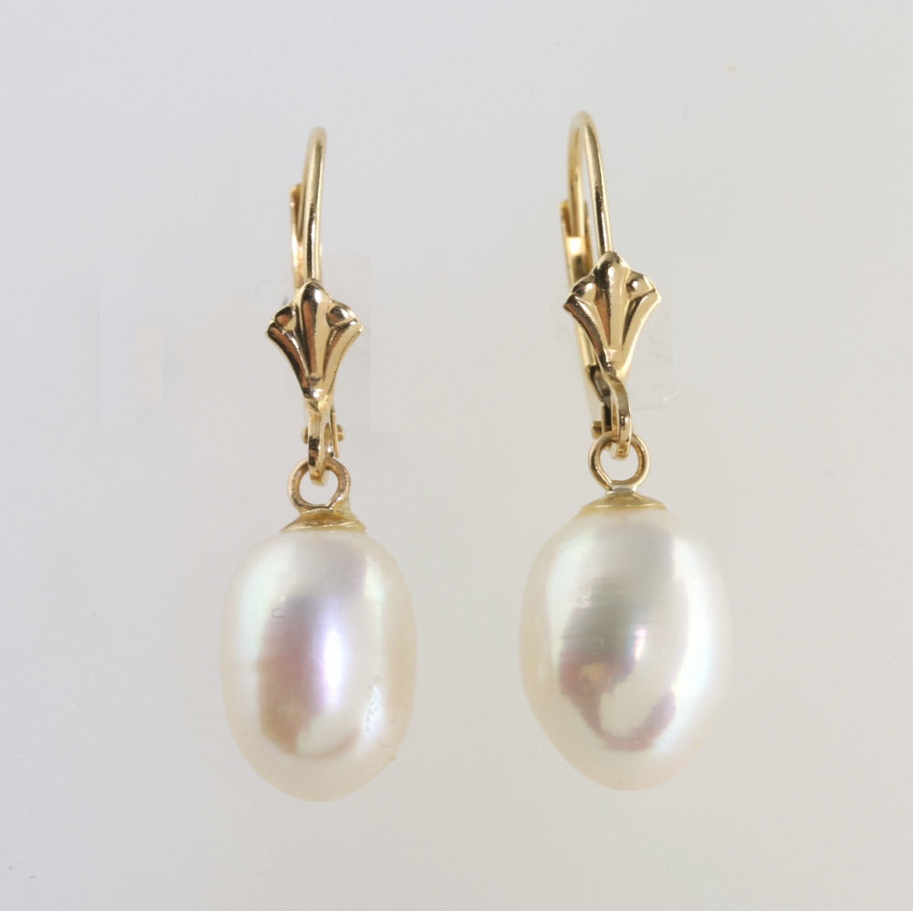 Solid 14K Gold Dangling Cultured Pearl Earrings