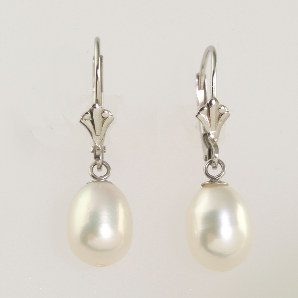 Solid 14K Gold Dangling Cultured Pearl Earrings