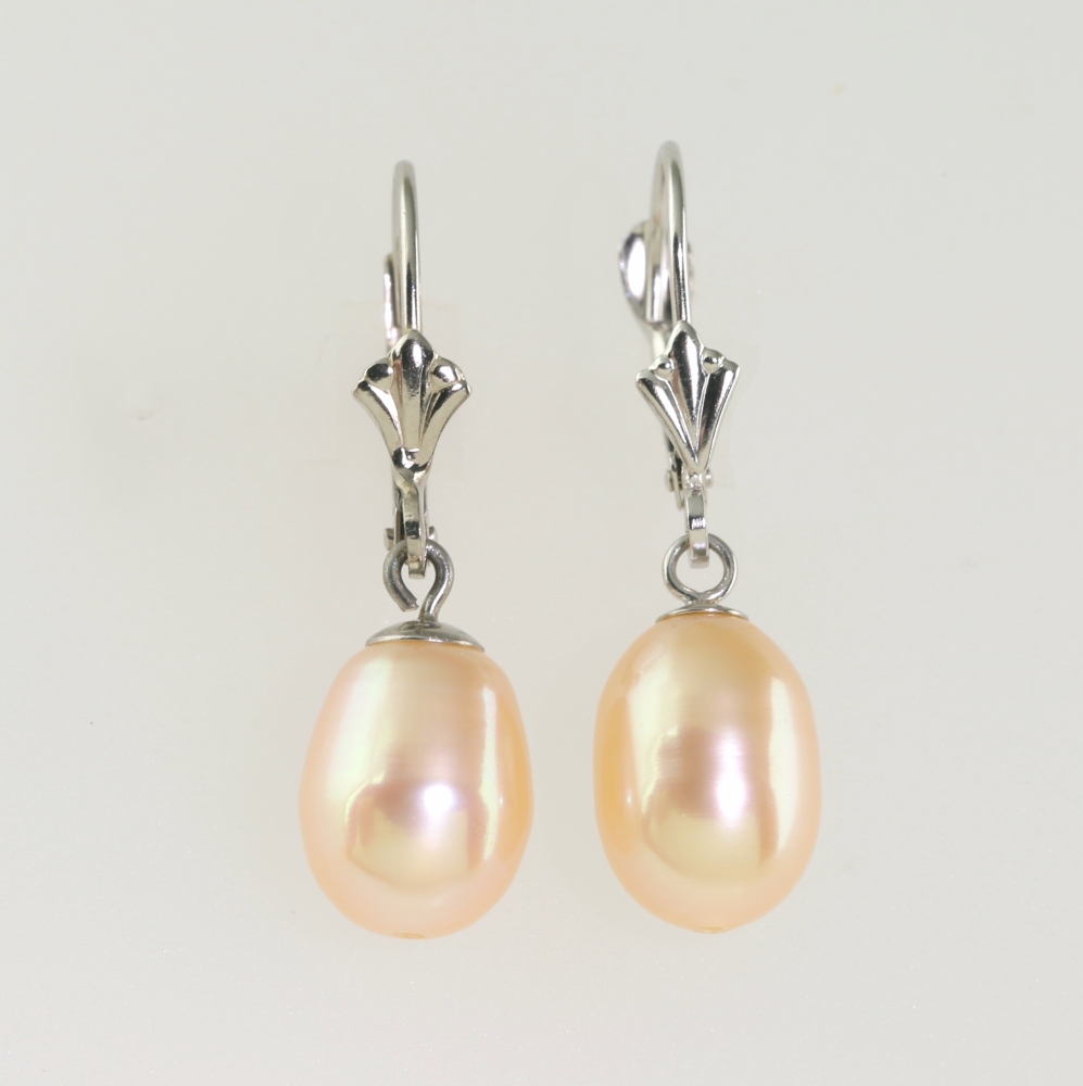 Solid 14K Gold Dangling Cultured Pearl Earrings
