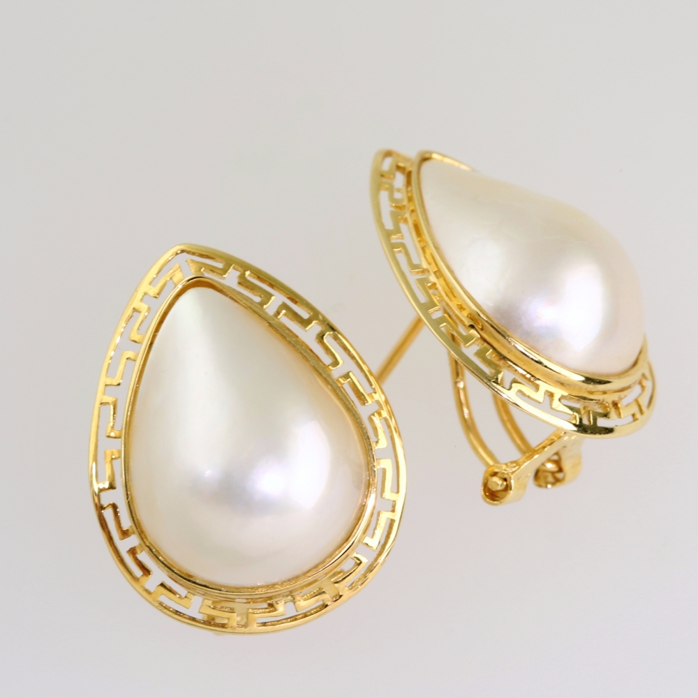 Solid 14K Gold Mabe Pearl Earrings