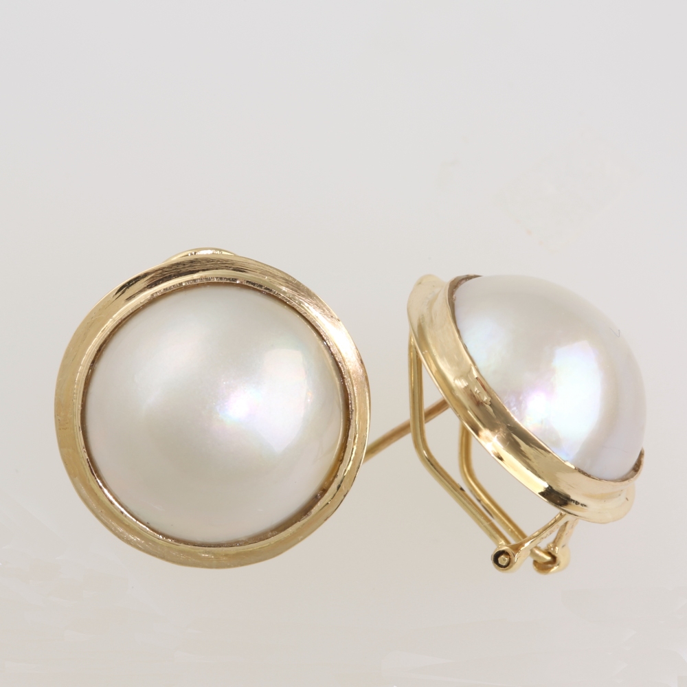 Solid 14K Gold Mabe Pearl Earrings
