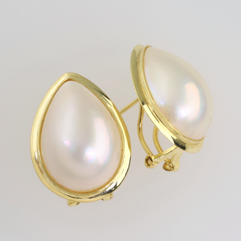 Solid 14K Gold Mabe Pearl Earrings