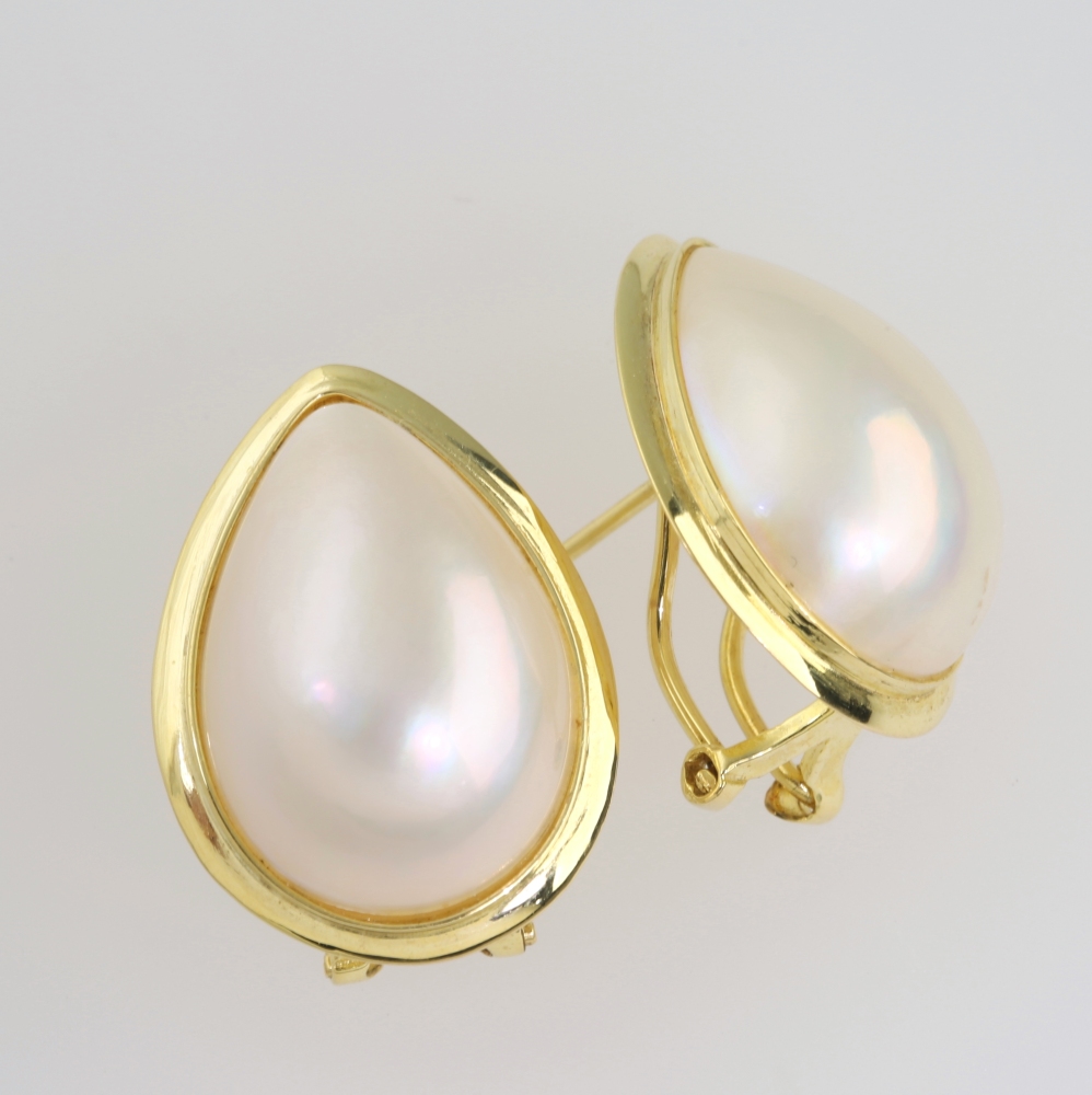 Solid 14K Gold Mabe Pearl Earrings