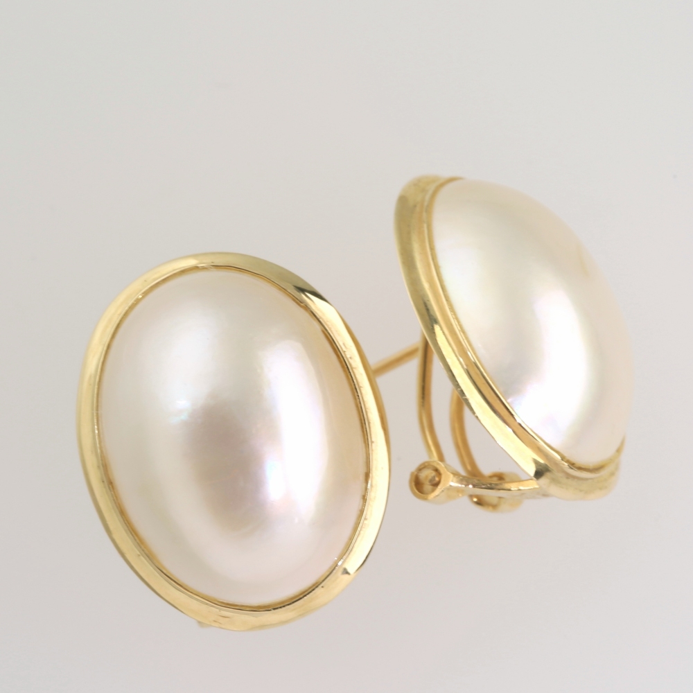 Solid 14K Gold Mabe Pearl Earrings