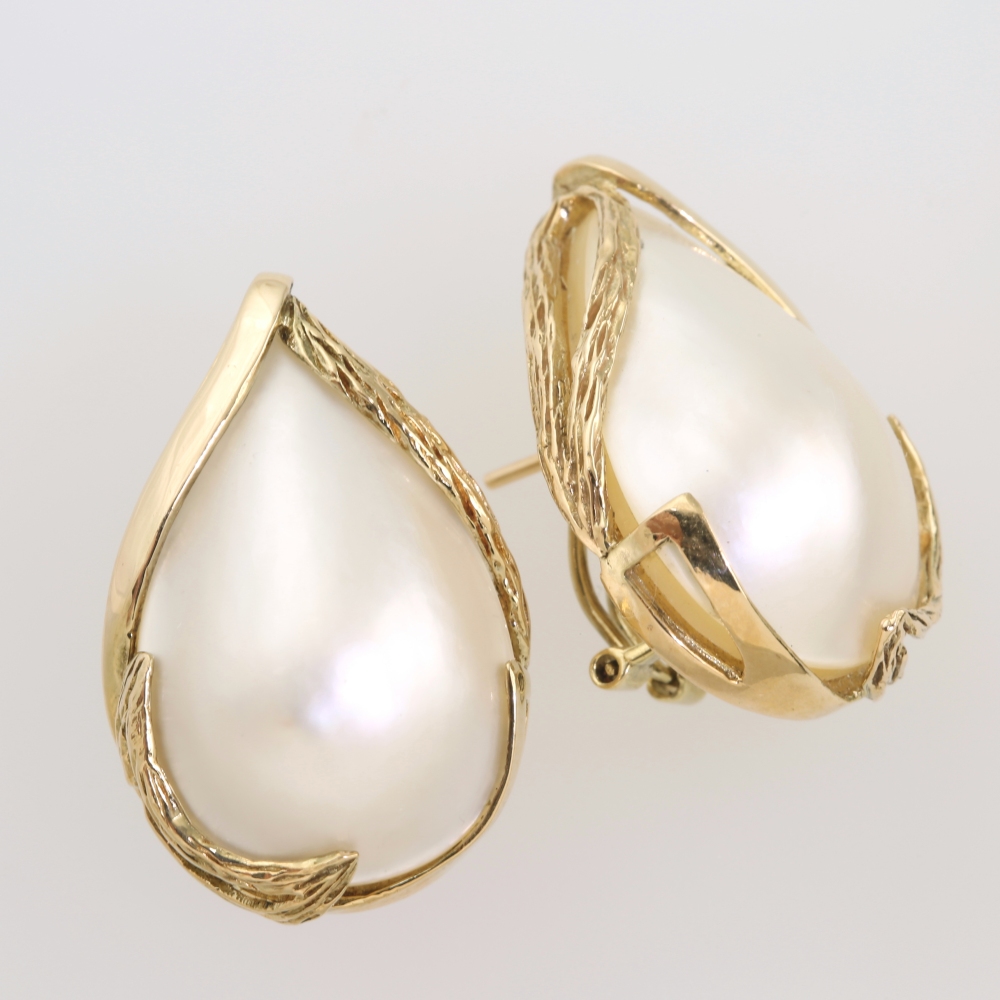 Solid 14K Gold Mabe Pearl Earrings