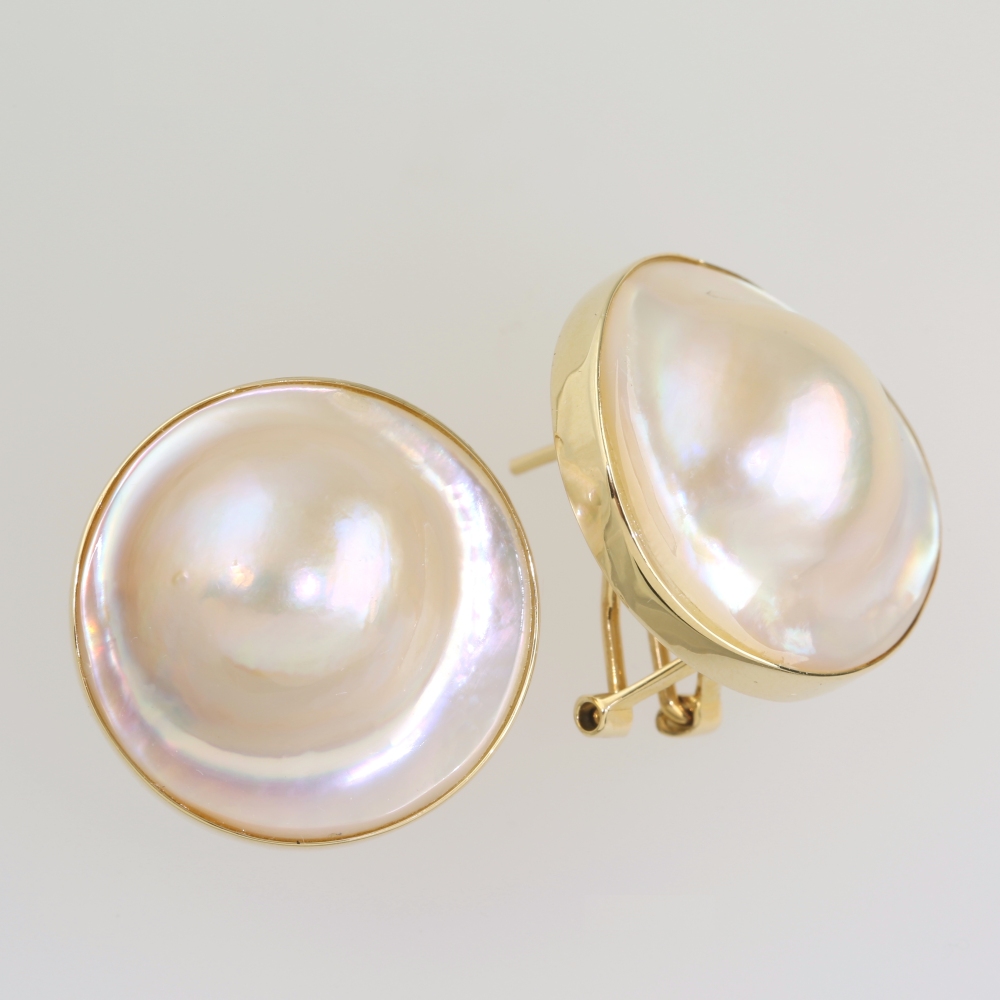 Solid 14K Gold Mabe Pearl Earrings