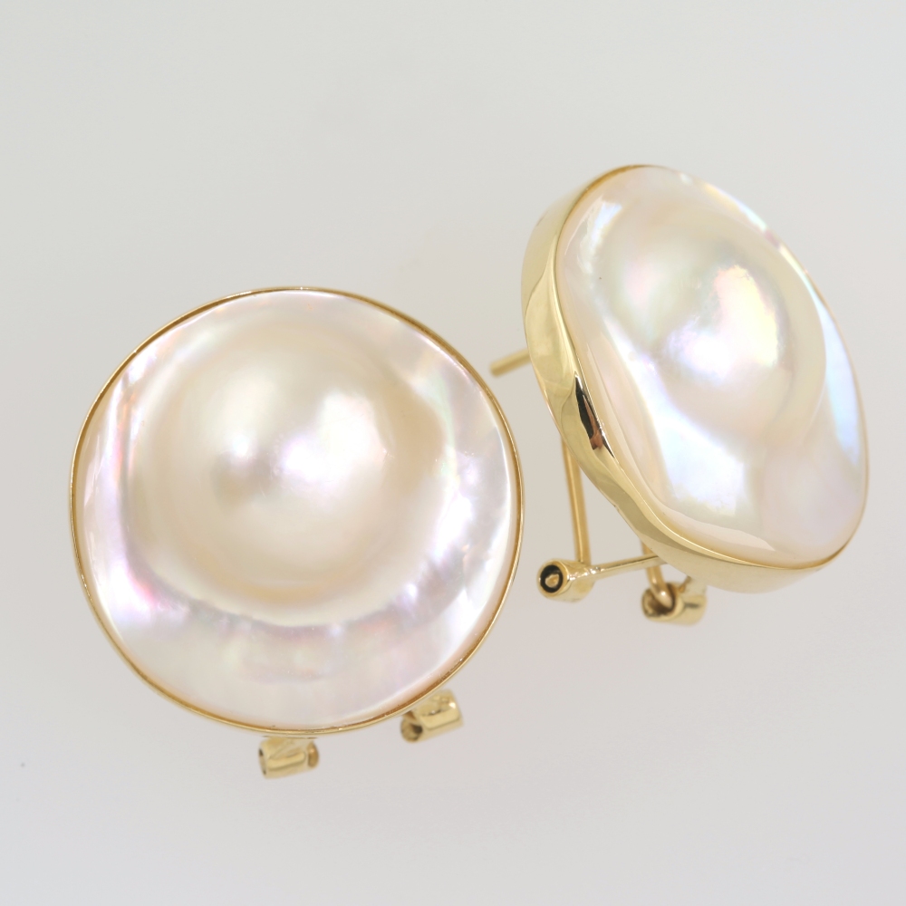 Solid 14K Gold Mabe Pearl Earrings