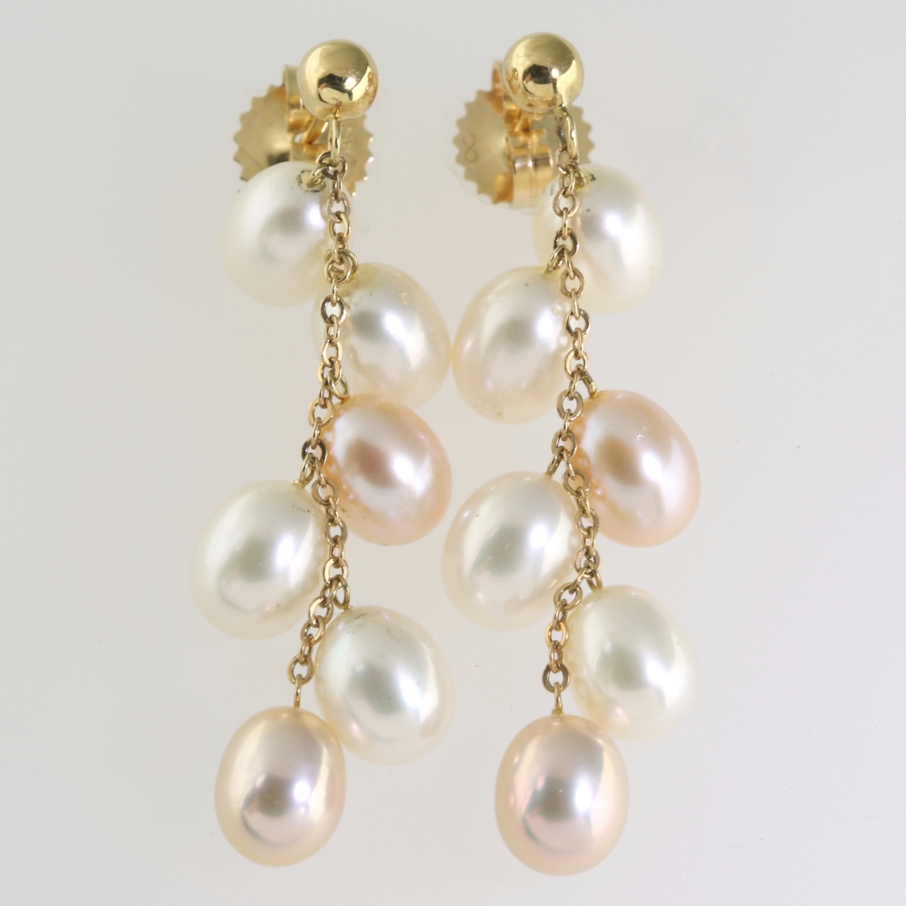 Solid 14K Gold Dangling Cultured Pearl Earrings