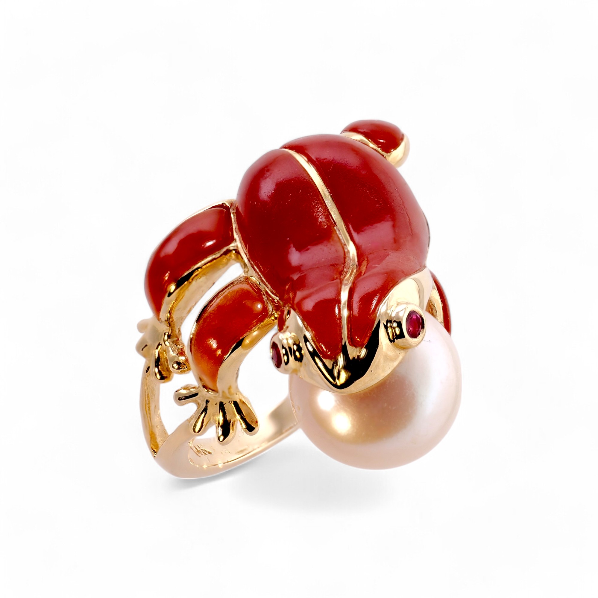 Red Jade Rigs 14K Gold Red Jade Frog Ring | JadeShop®