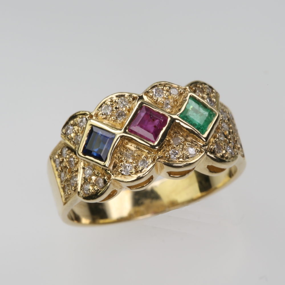 14 Karat Gold Multi-Gem Ring