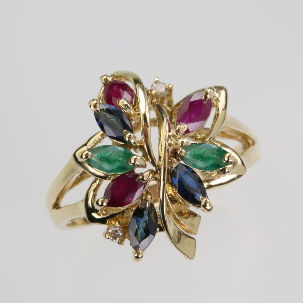 14 Karat Gold Multi-Gem Ring