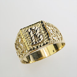 Solid 14 Karat Diamond-Cut Yellow Gold Ring